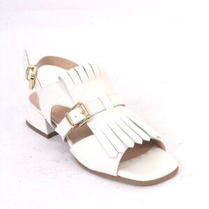 Luca Grossi 713 White Leather Fringe Buckle Sandals
